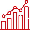 Red bar and line graph icon showing increasing trend.