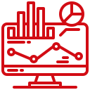 Illustration of a computer screen displaying a bar chart, line graph, and pie chart, indicating data analysis and statistics.